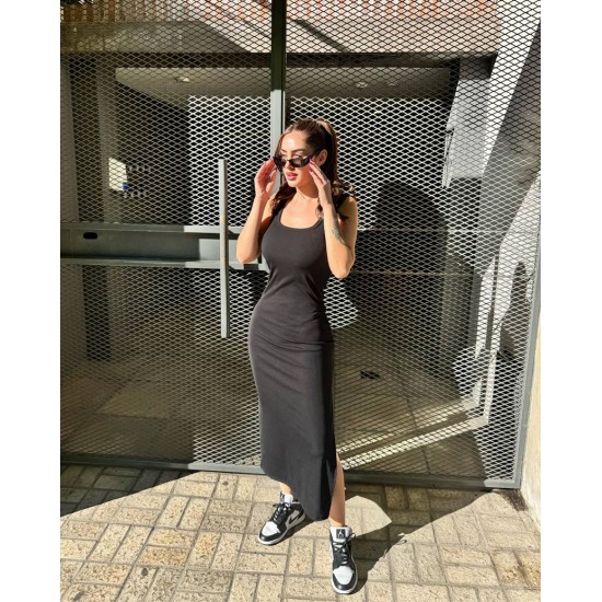 Rayado Vestidos De Morley Largos Con Tajos Vestido Negro Vestido