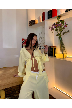 Top Boho de cey brush con mangas evasé