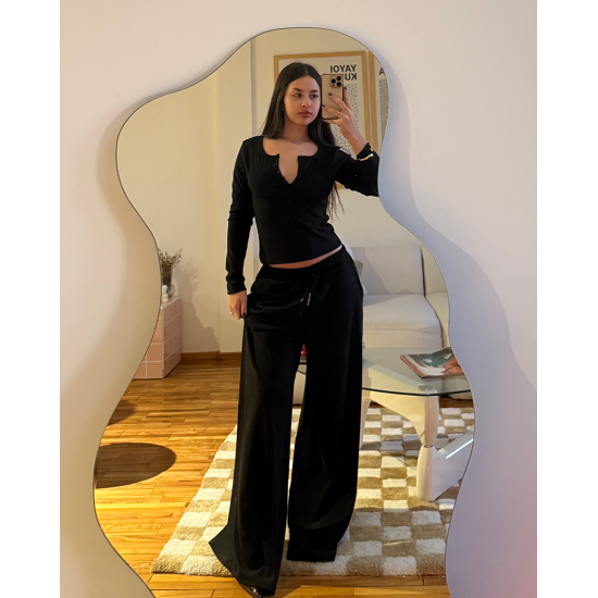 Pantalon wide leg con botones