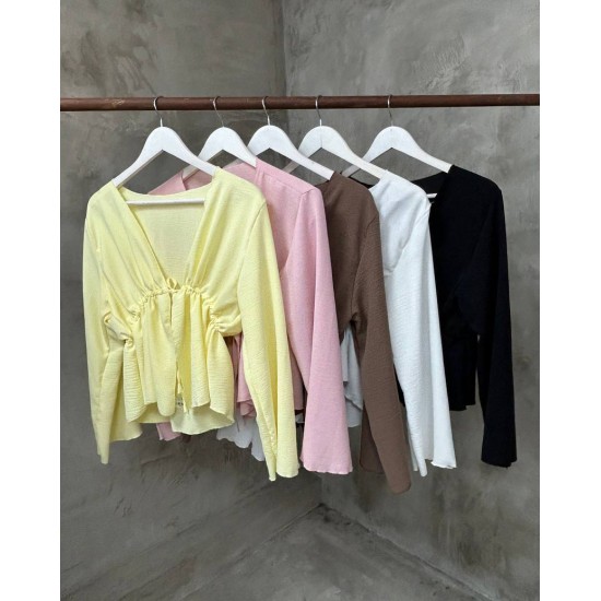 Top Boho de cey brush con mangas evasé