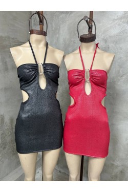 Vestido Violeta con recortes y hebilla