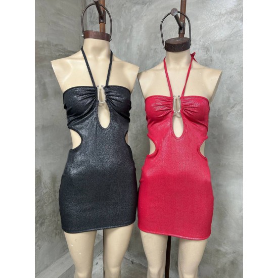 Vestido Violeta con recortes y hebilla